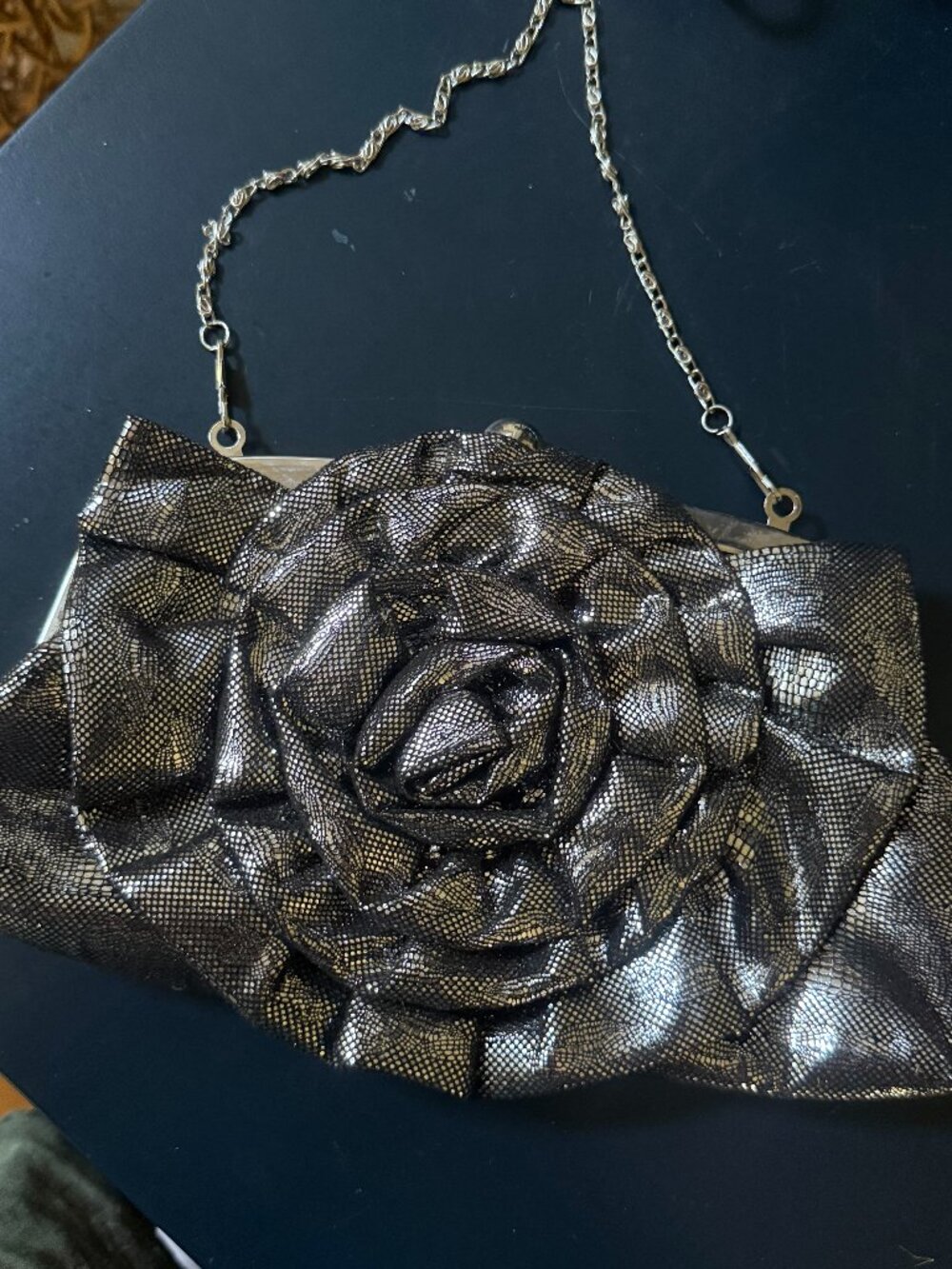 Silver Fabric Rosette Clutch